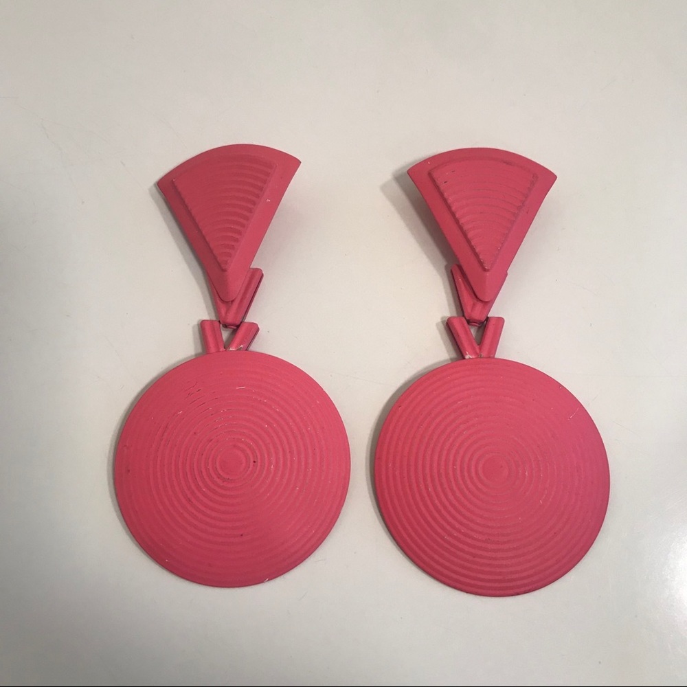 Vintage Earrings, 1960s - 1980s, Hot Pink Metal